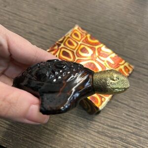 Vintage Brown and Green Turtle Figurine
